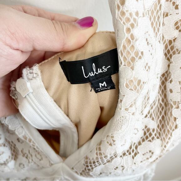LULUS Absolutely In Love White Lace Short Sleeve Skater Dress Size Medium - Picture 2 of 10